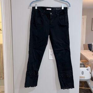 LC Lauren Conrad Black Skinny Crop Jeans with Lace & Scallop Hem